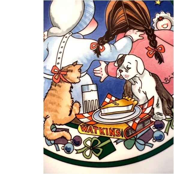 Vtg 1989 WATKINS Country Kids "Christmas Wish" Ceramic Recipe Pie Plate 10.75" D - Picture 7 of 14